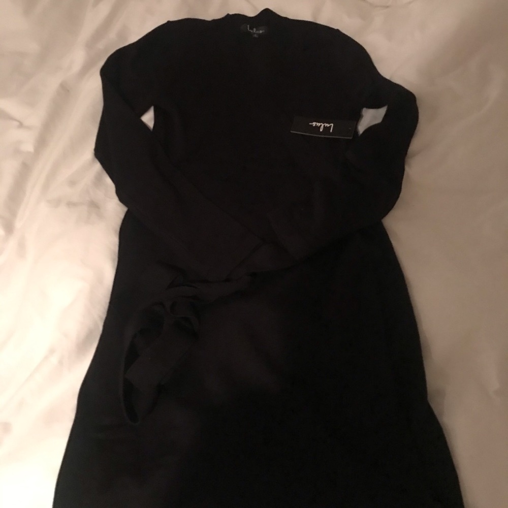 NWT Small Lulus Black Wrap Sweater Dress